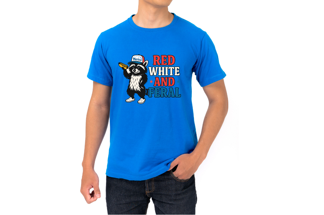 Red, White & Feral Raccoon Tee